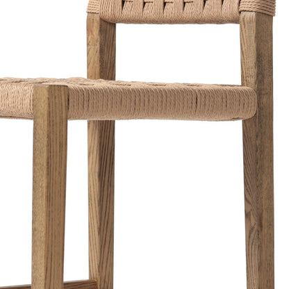 Woven Cord Rush Back Armless Counter Stool Solid Oak Wood