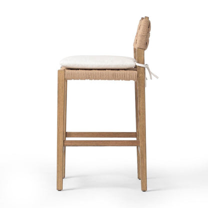 Woven Cord Rush Back Armless Counter Stool with Cushion Solid Oak Wood