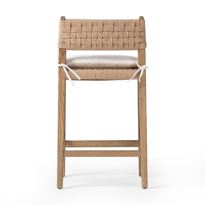 Woven Cord Rush Back Armless Counter Stool with Cushion Solid Oak Wood