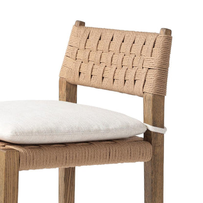 Woven Cord Rush Back Armless Counter Stool with Cushion Solid Oak Wood