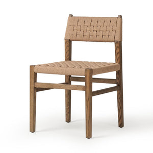 Woven Cord Rush Back Armless Dining Chair Solid Oak Wood