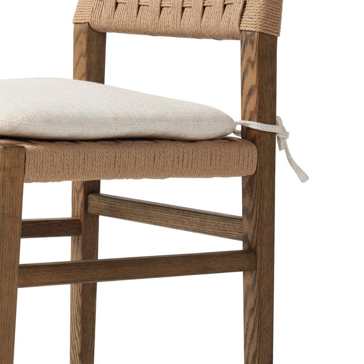 Woven Cord Rush Back Armless Dining Chair with Cushion Solid Oak Wood ...