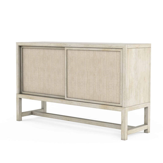 Woven Linen Fabric Front & Terrazzo Top White Oak Sideboard Console 60 inch