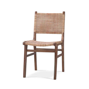 Woven Rattan Armless Dining Chair Teak Wood