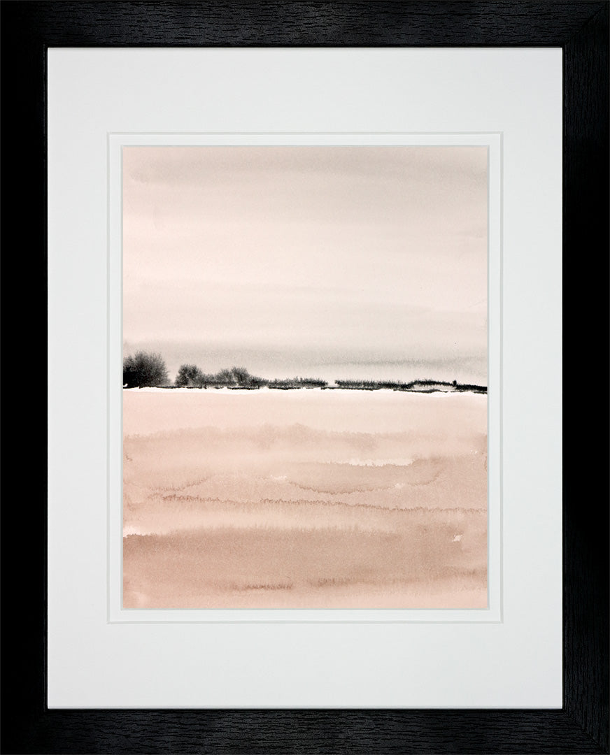 Winter Calm Abstract Landscape Neutrals Taupe & Gray - Framed Watercolor Art Print