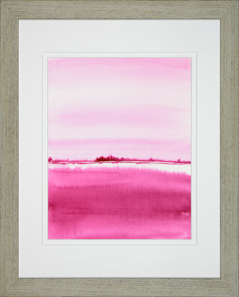 Magenta Marsh Abstract Landscape Monochromatic Pink - Framed Watercolor Art Print