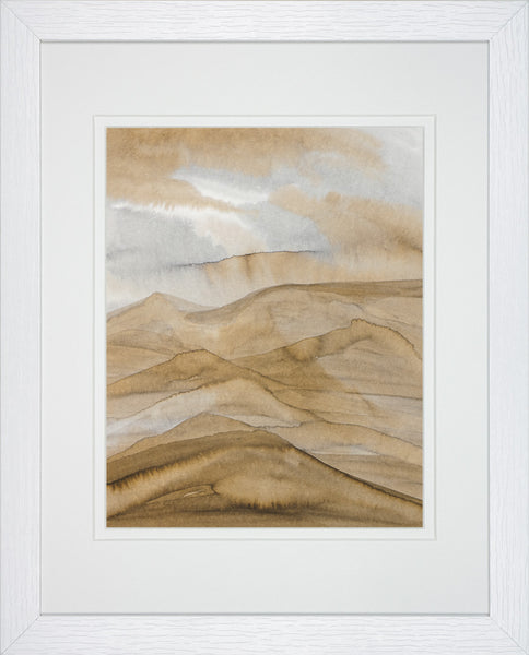 Misty Mountains Abstract Landscape Tawny Browns - Framed Watercolor Art Print