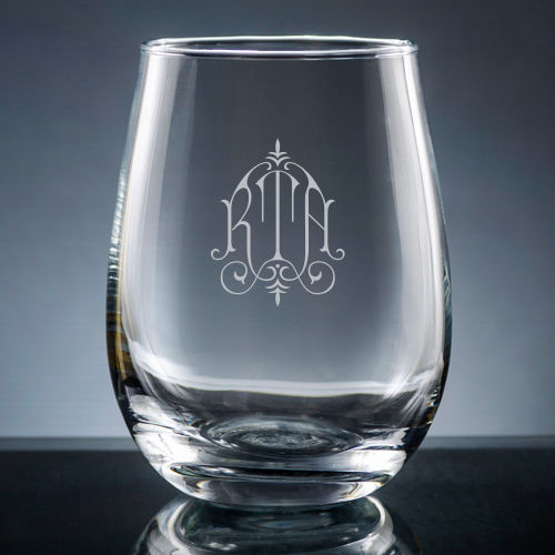 Fancy Monogram Stemless Wine Glasses (Set of 6)