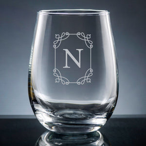 Fancy Framed Monogram Stemless Wine Glasses (Set of 6)