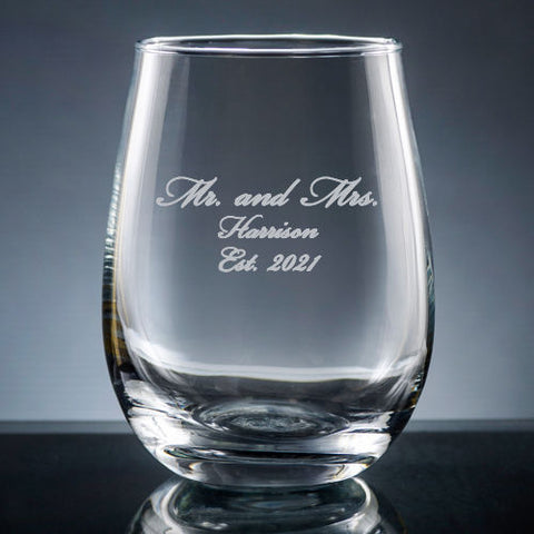 Personalized Mr. and Mrs. Established Stemless Wine Glasses (Set of 6)