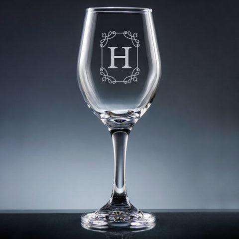 Fancy Framed Initial Monogram Wine Glasses (Set of 6)