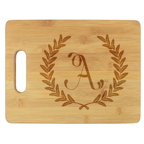 Initial Wreath Monogram Personalized Wood Serving Board