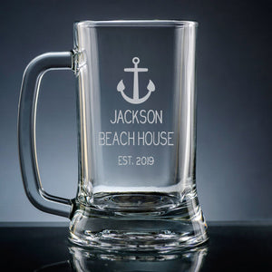 Anchors Aweigh! Personalized Nautical Beer Mugs (Set of 4)
