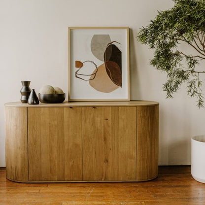 Curved Sideboard Buffet Oak Wood 66 inch