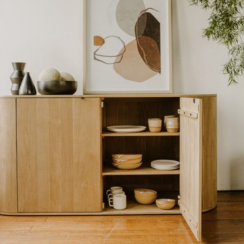 Curved Sideboard Buffet Oak Wood 66 inch