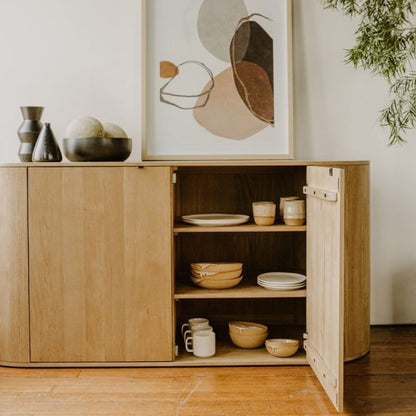 Curved Sideboard Buffet Oak Wood 66 inch