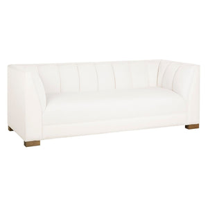 Channel Tufted Tight Back White Linen Blend Sofa 85"