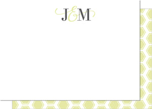 Couple's Ampersand Monogram Flat Note Cards Key Lime Green & Gray (Set of 50)